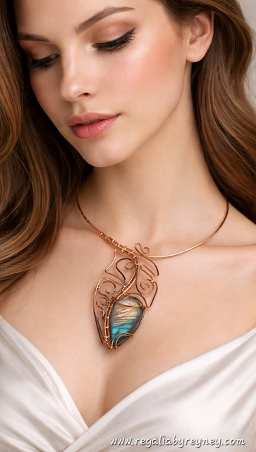 Shri Krishna Inspired Peacock Feather Wire Wrap Statement Labradorite Necklace